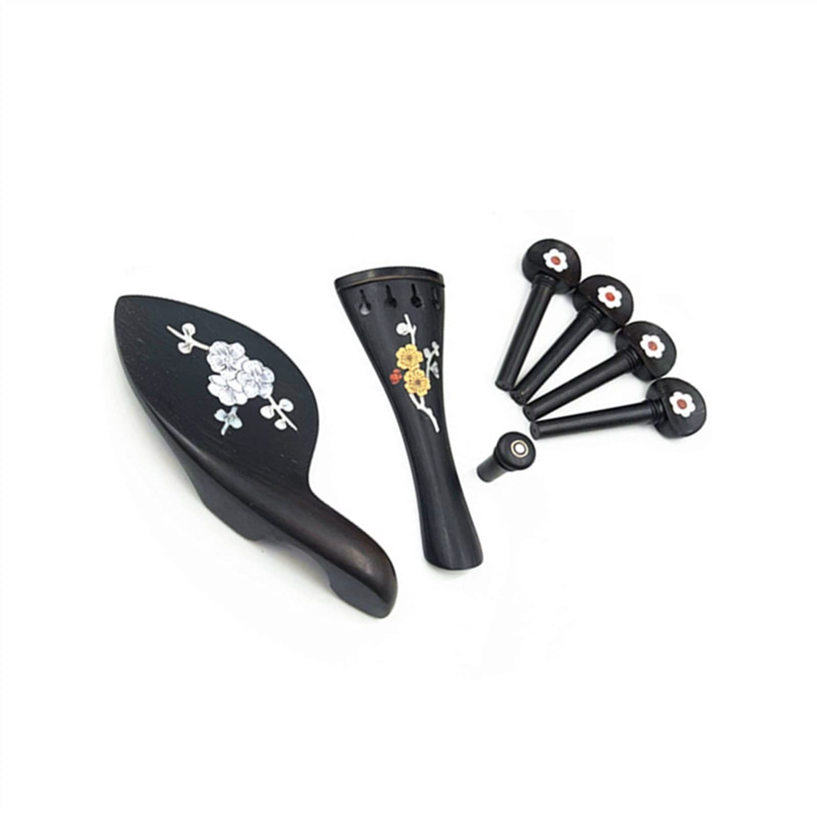 Piezas de repuesto para violín 1 juego 4/4 accesorios de ébano para violín, cordal con incrustaciones+clavijas de afinación+terminales para barbilla/soporte para barbilla+diapasón (color: modelo 5)