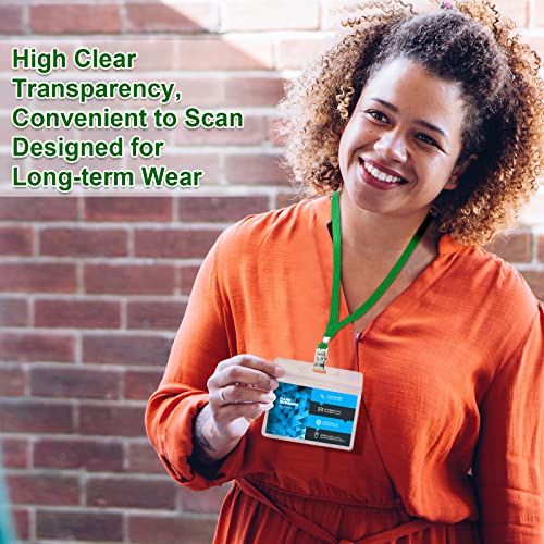 Image of Marspark 50 Sets Clear Name Tags with Lanyard, Lanyards for ID Badges Reusable Strap with ID Holder Plastic Name Badges for Adults Business School Church Conference (Green)