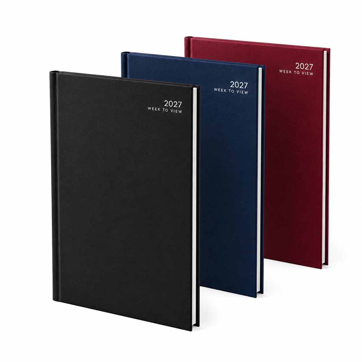 2027 A4 WTV Diary Week to View Hardback Planner Professional Diary with Hourly Appointment Slots, Ribbon Bookmark, Year Planner, Notes Pages Assorted Colour Black, Navy & Burgundy 29.5x21x 1 Pack of 1