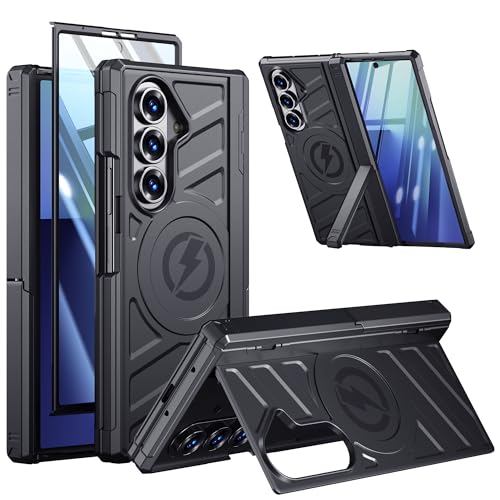 spoovcto for Samsung Galaxy Z Fold 7 Case: Dual Kickstand Horizontal & Vertical, Military Grade Hinge Protection, Fit for MagSafe, Built-in Screen Protector, Shockproof Protective Phone Cover, Black