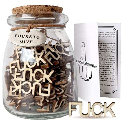 Fun-Plus Jar of Fucks to Give, Fuck Jar Gag Gifts, Bottle of Fucks, Fuck Wooden Cutout Letter in A Jar for Friends Families