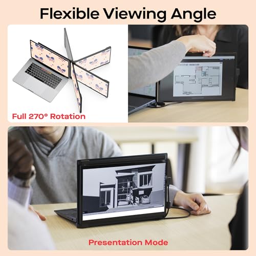 Image of Mobile Pixels New Duex Max DS 14.1'' FHD 1080p Laptop Screen Extender, USB Type-C /HDMI Ports, Portable Monitor for 14'' to 17 Inch Laptops, Compatible with macOS /Windows /Apple /Android /Switch(Black)