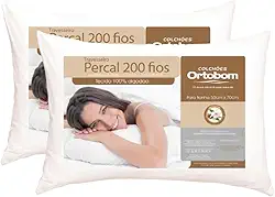 2 Travesseiros 200 Fios 100% Algodão Macio Confortável