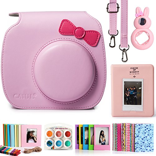 Image of CAIUL 7 in 1 Fujifilm Instax Mini 8 8+ 9 Camera Accessories Bundles (Pink Bow-Knot Mini 8 Case /Mini Album /Close-up Selfie Lens / 6 Colors Filters /Wall Hang Frames /Film Frame /Film Stickers)