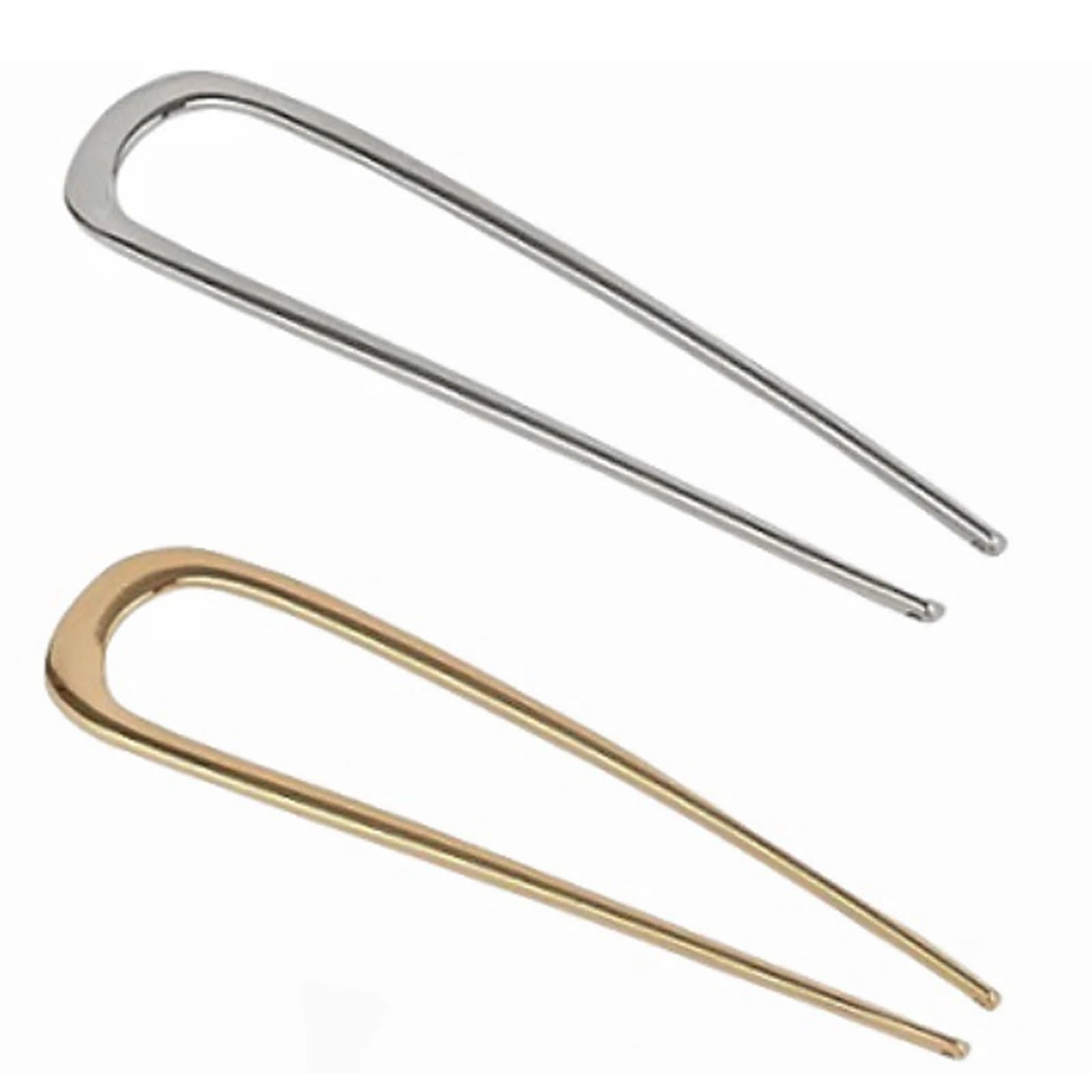 Horquillas para el pelo en forma de U, 15 unidades, largas y gruesas, en forma de U: elegantes accesorios para el cabello de aleación dorada y plateada para moño de mujer (plata)