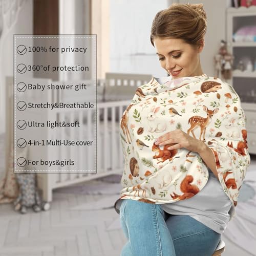 Image of Fox Hedgehog Squirrel Mushroom Squirrel Baby Stuff Car Seat Cover for Baby,Mom Nursing Breastfeeding Covers,Multi-Use Stroller Canopy Carrier Cover,Woodland Theme Gift for Boys Girls