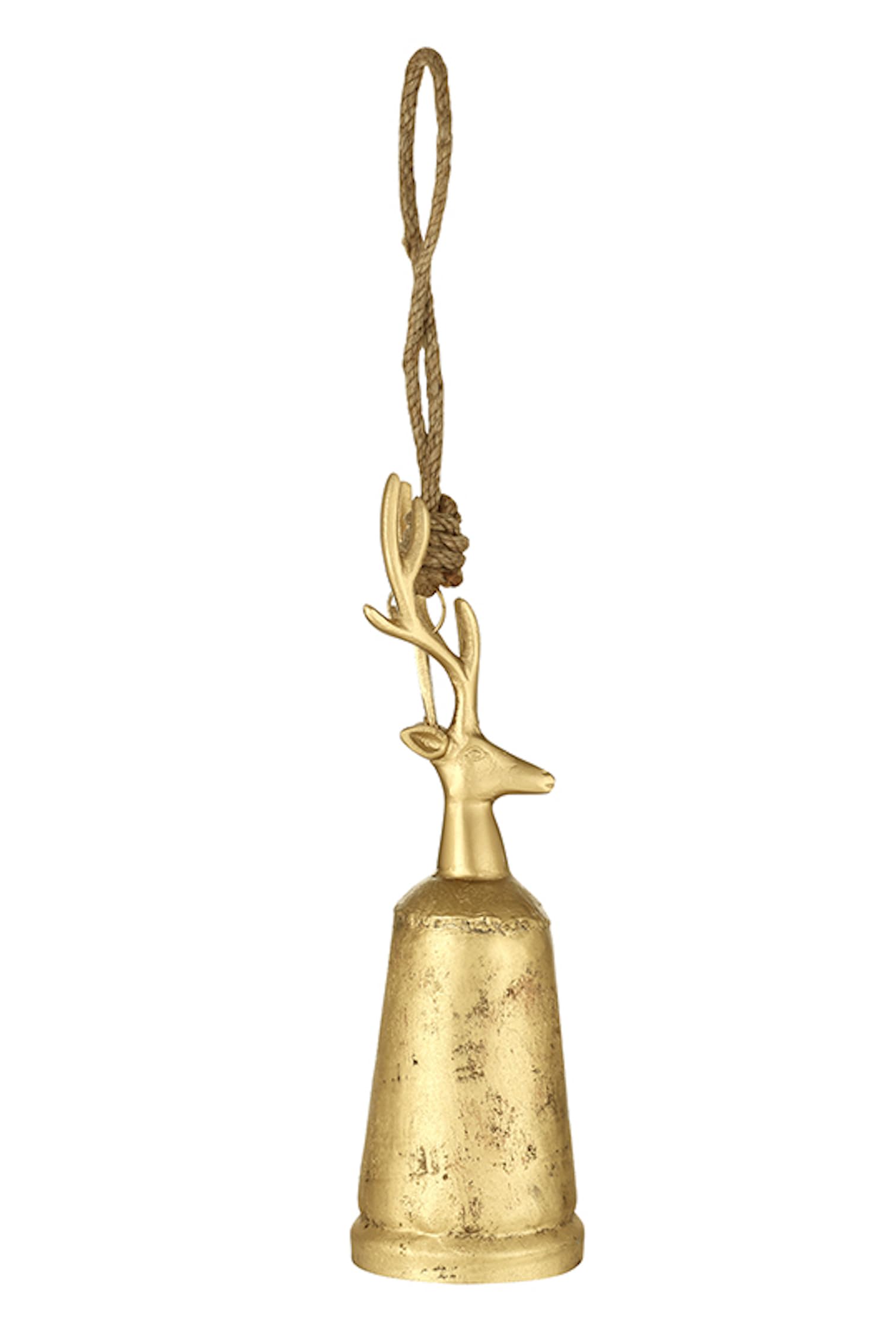 Santa Barbara Design Studio Antique Gold Decorative Bell Metal Reindeer Bell, Medium, 12" Tall