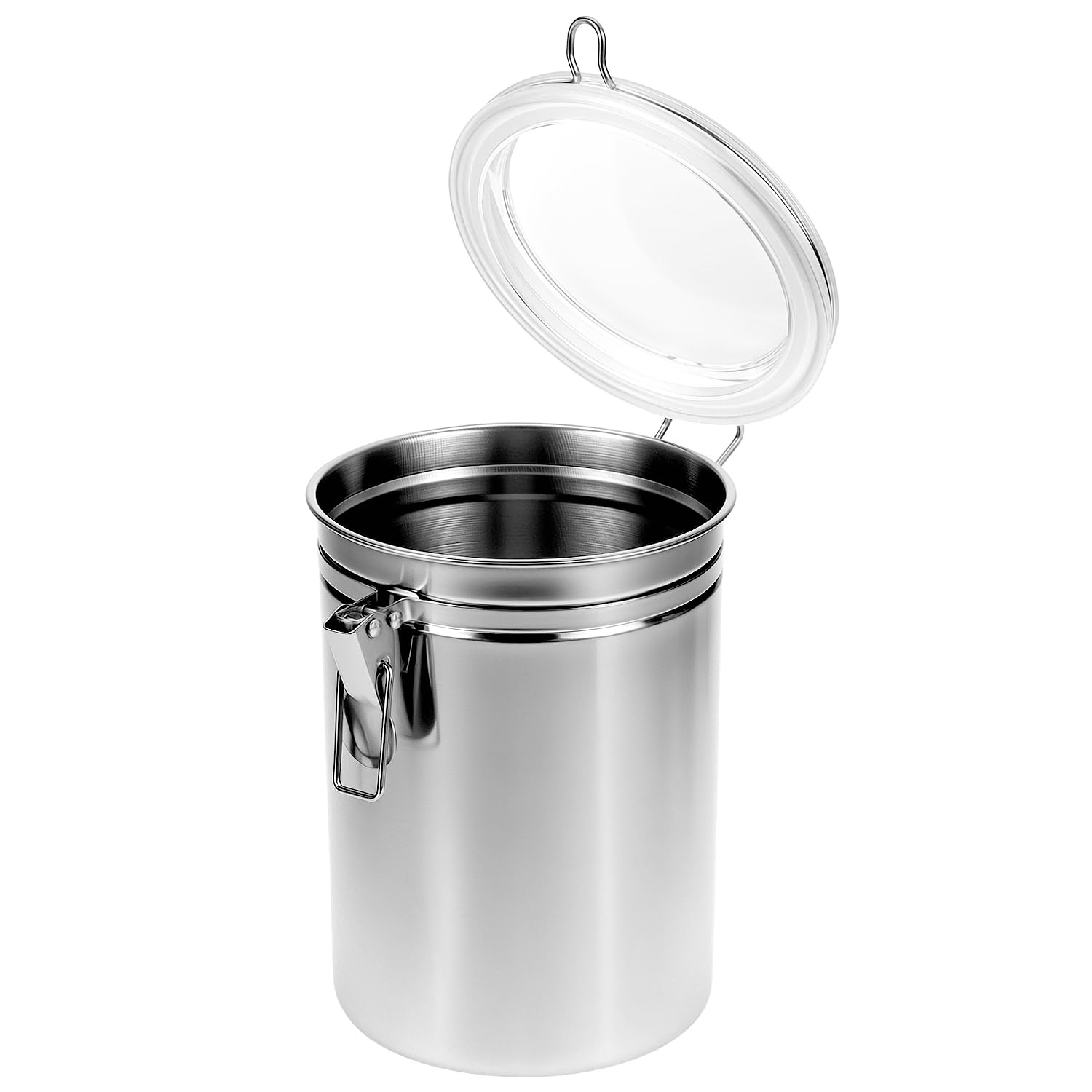QWORK Juego de 4 recipientes de acero inoxidable de 68 onzas con tapas, recipientes herméticos de almacenamiento de alimentos para encimeras de cocina, tapas de abrazadera de bloqueo transparente,