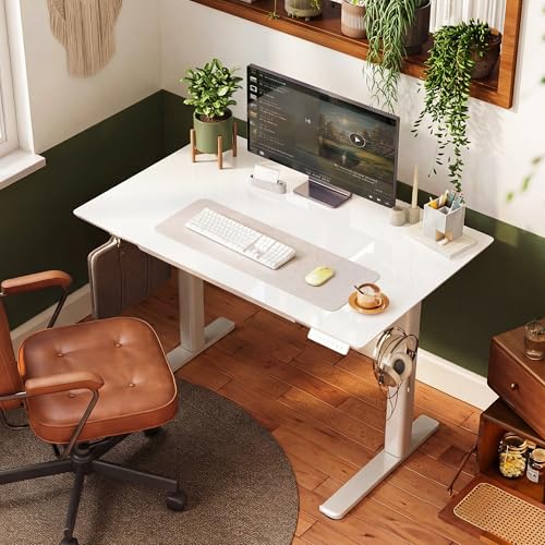 Image of INNOVAR Glass Standing Desk with Drawers 35 x 20 Inch Super White