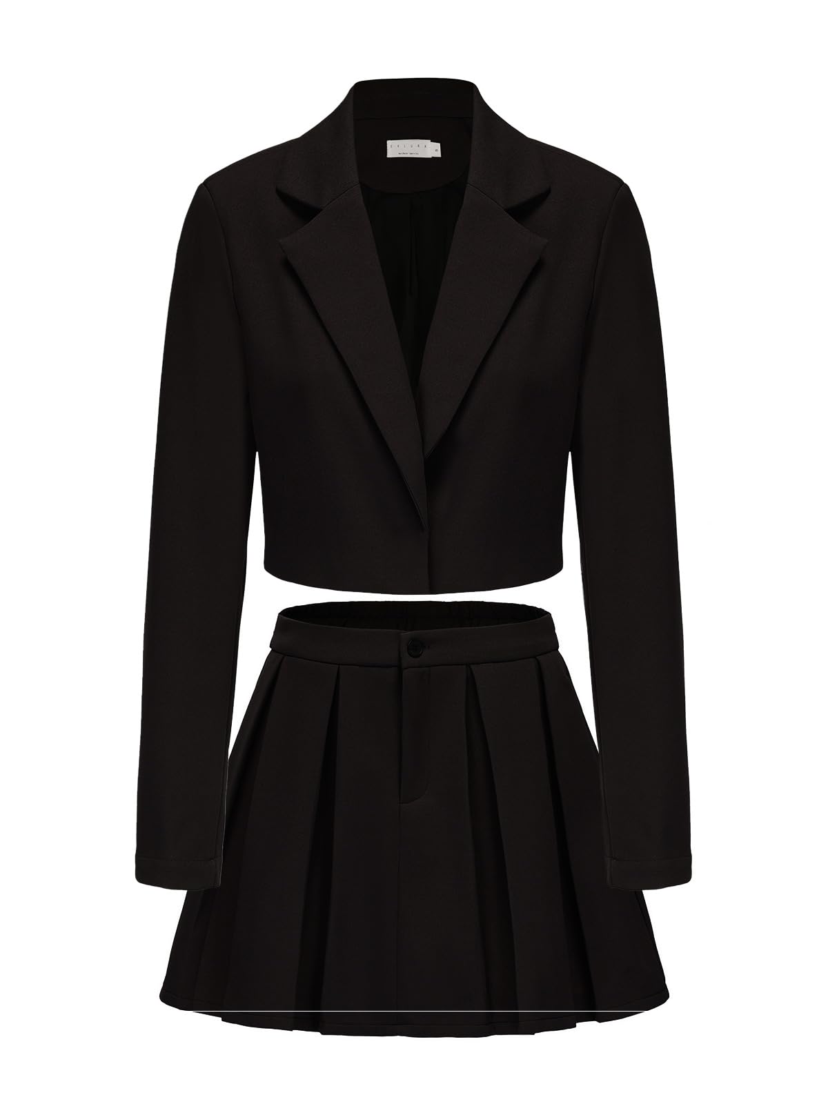 EXLURAWomen's Long Sleeve Blazer Suit Sets with Pleated Mini Skirt Fall 2 Piece Outfits Trendy Y2K Fashion Clothes