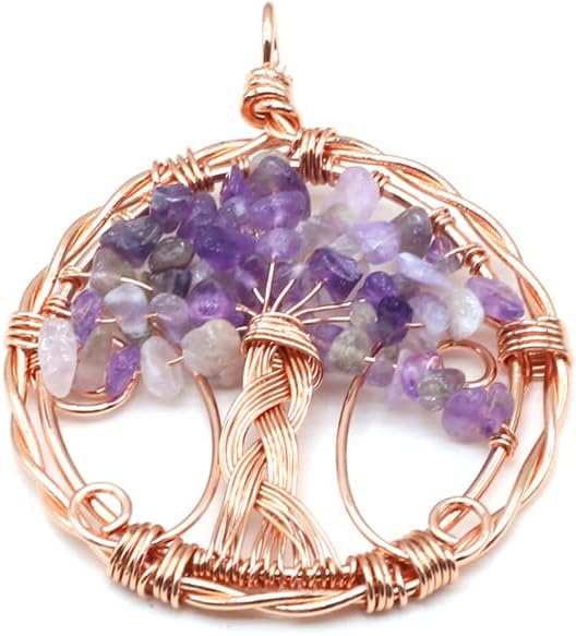 QSLLER 3PCS Healing Pendant Natural Stone Crystal Garnet Amethyst Chakra Chips Round Wire Winding Charms for Making DIY Necklace Jewelry - Image 4