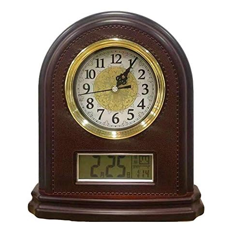 Beesealy Table Clock, Retro Fireplace Clock, 10 Inch Vintage Table Clock, Used for Living Room Decoration, Silent, Suitable for Office, Desk, Mantel (Imitation Wood Color) Cover