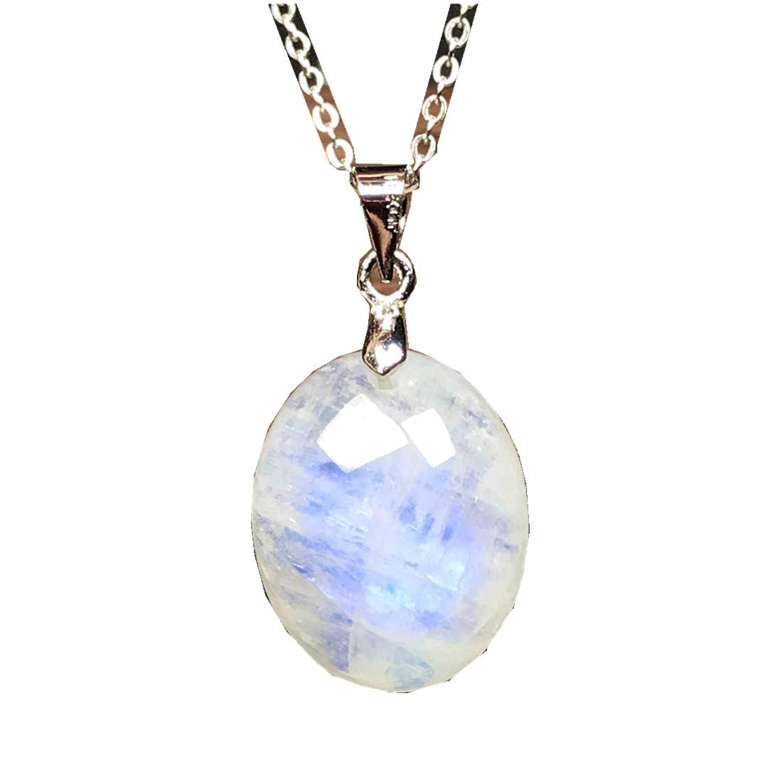 DUOVEKTNatural Rainbow Moonstone Crystal Pendant Necklace, Heart Moonstone Jewelry For Women Men 15x6mm Beads Sterling Silver Chains Stone AAAAA