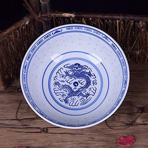 1pcs Chinese Ceramic Bowl Tableware and White Porcelain Art Rice Bowls Kitchen Dinnerware Food Container(7 inches)