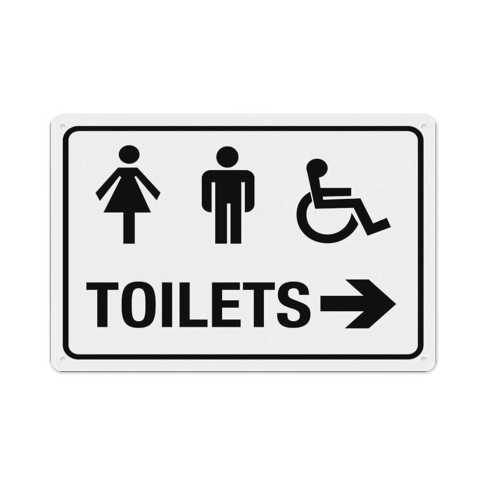 peiyeety Unisex Disabled Toilet Arrow Right Black & White Sign Aluminum Tin Warning Signs for Home Outdoor Garden 8X12 Inches