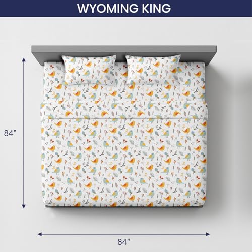 Image of SGI bedding 84 inch W x 84 inch L 4Pc Emperor /Wyoming King Sheet Set 100% Egyptian Cotton - 600 Thread Count, Fits 15 inch Deep Pocket - Soft Breathable Oversized Sheets, for Extra Large Beds - Spring Bird