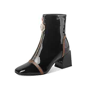 靴 twisted leather pointed toe zip boots Amazon.com | RYNKOMA Women'S Leather Pointed Toe Stacked