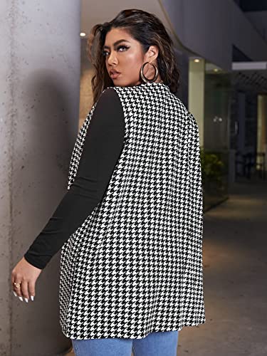 Milumia Women's Plus Size Houndstooth Vest Blazers Open Front Cardigan2