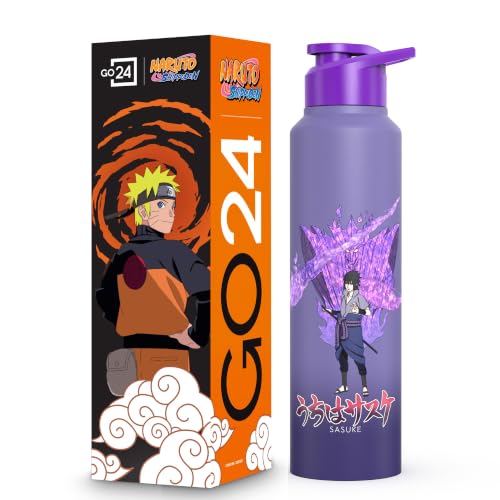 Image of Water Bottle 950ml Stainless Steel Sports /Fridge Bottle with Sipper Cap | 1-Year Warranty | Single Wall| For Home, Office, Gym, Travelling | Lightweight | Naruto Ninja | Purple-Sasuke