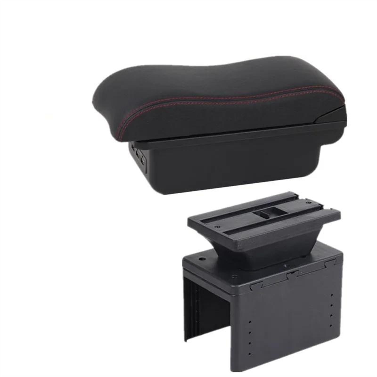 NOHEEU Armrest Box With Multifunctional Support PU Upholstered For I20 2021-2024 Car Interior Modification Accessories(B2 Black red 3USB)