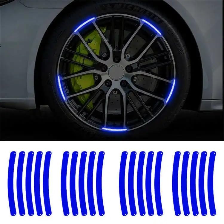 Image of REDWIND Anti-Collision Glow in The Dark Wheel Rim Stickers Night Reflective Tape Warning Sticker for Decoration Universal for All Cars Bikes Motorcycles Bicycle Trucks and etc(20 Strips) (Royal Blue)