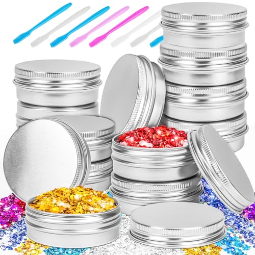 MotBach 16Pack 2oz Tin Jars, 60ml Metal Tin cans, 2Ounce Aluminum tin can jar Containers with Screw Lid for Lotion Bars, Spices, Salve, Balms, Beard Balm, Toiletries, Creams, Samples, Makeup Cosmetic