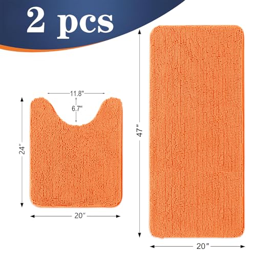 Image of OLANLY Bathroom Rugs Sets 2 Piece, Soft Absorbent Chenille Bath Mats and U-Shaped Contour Toilet Mat Area Rug Set, Machine Washable Bath Carpet, Home Decor Accessories(47 inchx20 inch+24 inchx20 inch, Orange)