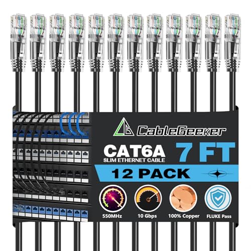 CableGeeker Patch Cables Cat6a 7ft Slim, Cat6 Ethernet