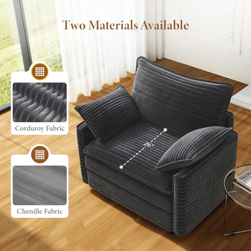 Image of Vesgantti 40 inch Single Seat Sofa, Comfy Cloud Couch Deep Seat Upholstered Couch Corduroy Modern Sofa with Armrest Pillow, Easy Assembly for Living Room, Bedroom and Apartment, Gray