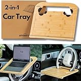 SPINIFLY 2-in-1 Car Steering Wheel Tray - Laptop Desk - Double Sided Car Table for Eating & Reading fits up to 17'' Laptop - for Work & Travel - Size 17x15 x 0.8 inches, Bamboo Design
