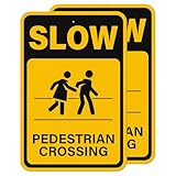 YIKIADA 2 Pack Slow Pedestrian Crossing Sign 18 × 12 Inches High Reflective Waterproof Aluminum Metal Safety Warning Signage with Pre-Drilled Holes for Indoor Outdoor Use