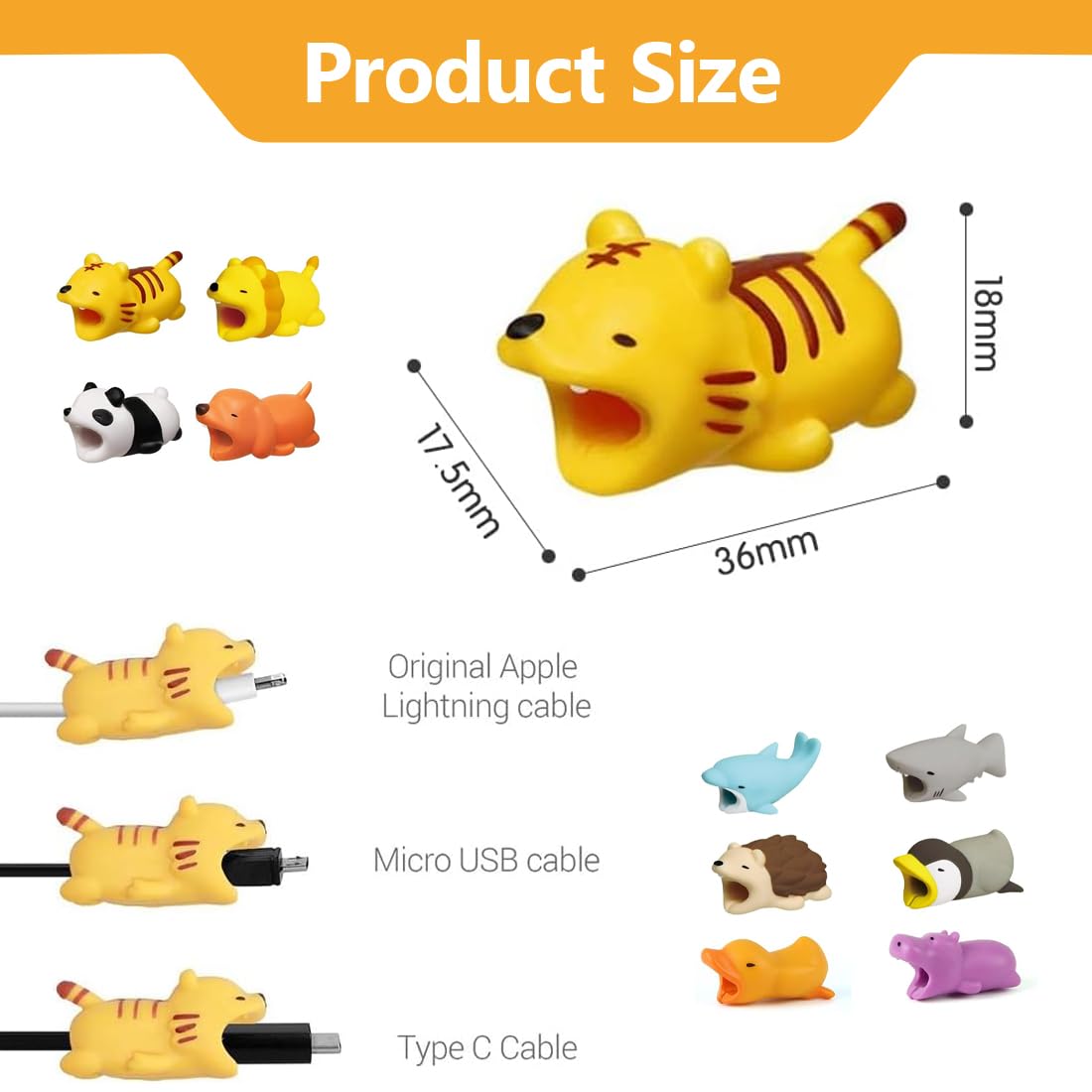 10PCS Protezione Cavi in Silicone, Animali Proteggi Cavi, Cavi di Ricarica, Anti Rottura, Protezione Piegatura, Compatibile con la Maggior Parte dei Cavi per Smartphone