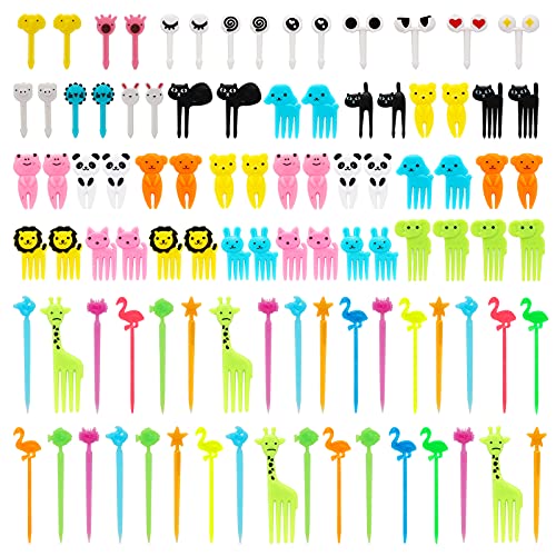 SUBANG 96 Pieces Animal Food Picks Mini Cartoon Toothpick Reusable Lunch Picks Lunch Bento Box Pick for Kids Fun Kids Toddler Food Toothpicks