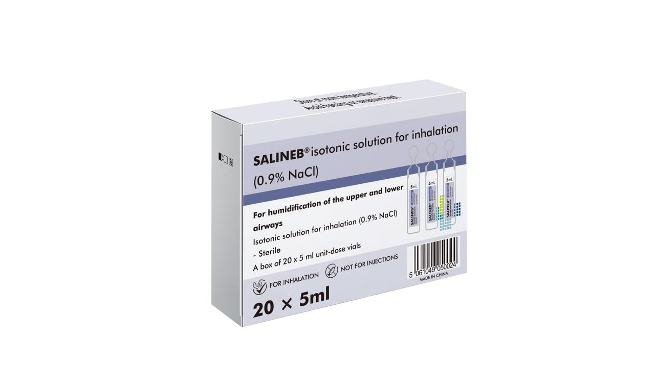 SALINEB Isotonic Saline Solution 0.9% - for humidification of The Upper and Lower Airways for Inhalation - A Box of 20 x 5 ml Unit-dose vials