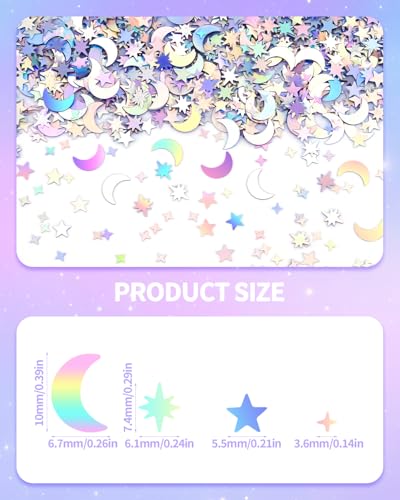 Image of 4000 PCS Star and Moon Confetti Glitter, Holographic Metallic Foil Stars Moon Glitter, Sequin Galaxy Iridescent Table Scatter for Wedding, Festival Party, DIY, Unicorn Theme, Birthday (10 mm, 6 mm)