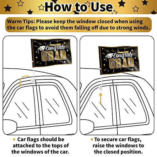 Cocnny 16Pcs Graduation Car Flag And Sticker Kit, Graduation Party Decoration, Class Of 2023 Congrats Grad Parade Car Decor, Car Flag With Flagpole For Graduate Celebration Supplies (Black Gold Style) #TOP2