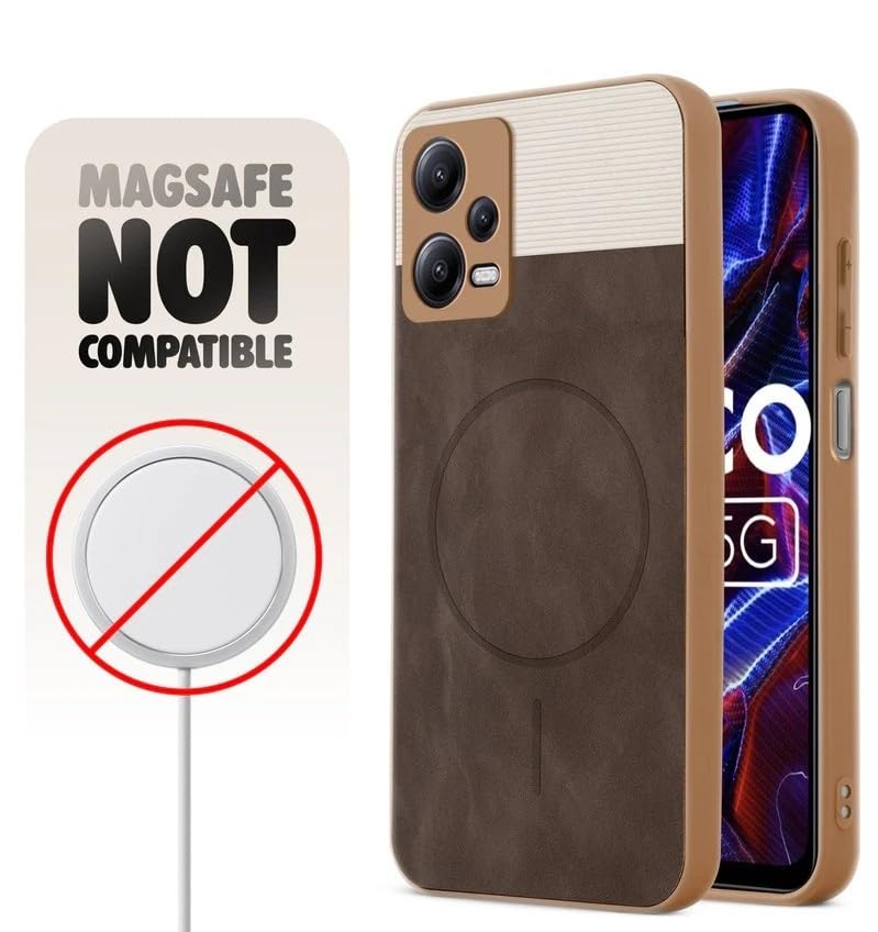 Image of Bintage CASE Dual-Leather Mac Safe Design Phone Case| Soft Touch Finish | Full Camera Protectection Back Cover Compatible for Poco X5 Pro 5G - White & Choco Brown