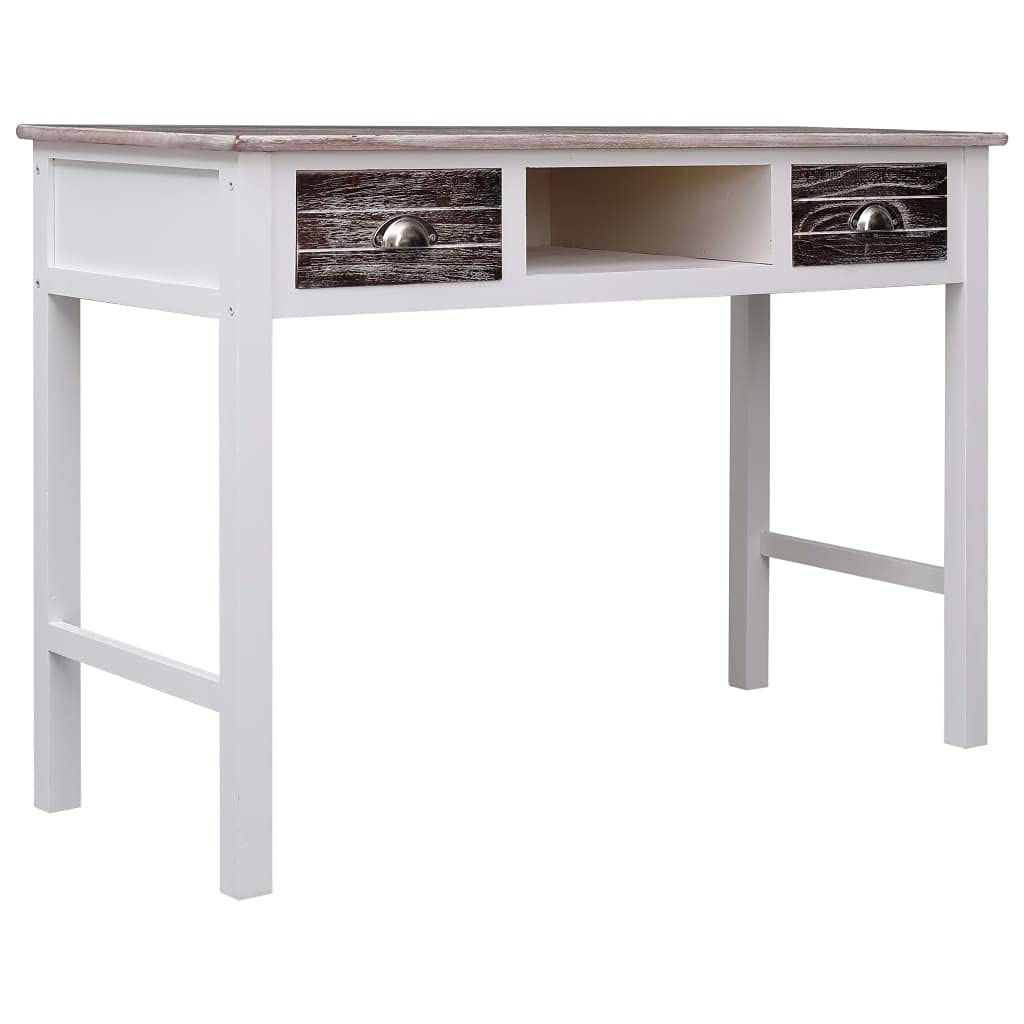 Scrivania marrone 110 x 45 x 76 cm, consolle con 2 cassetti e vano aperto, robusto tavolo per computer per casa, ufficio e camera da letto, design vintage
