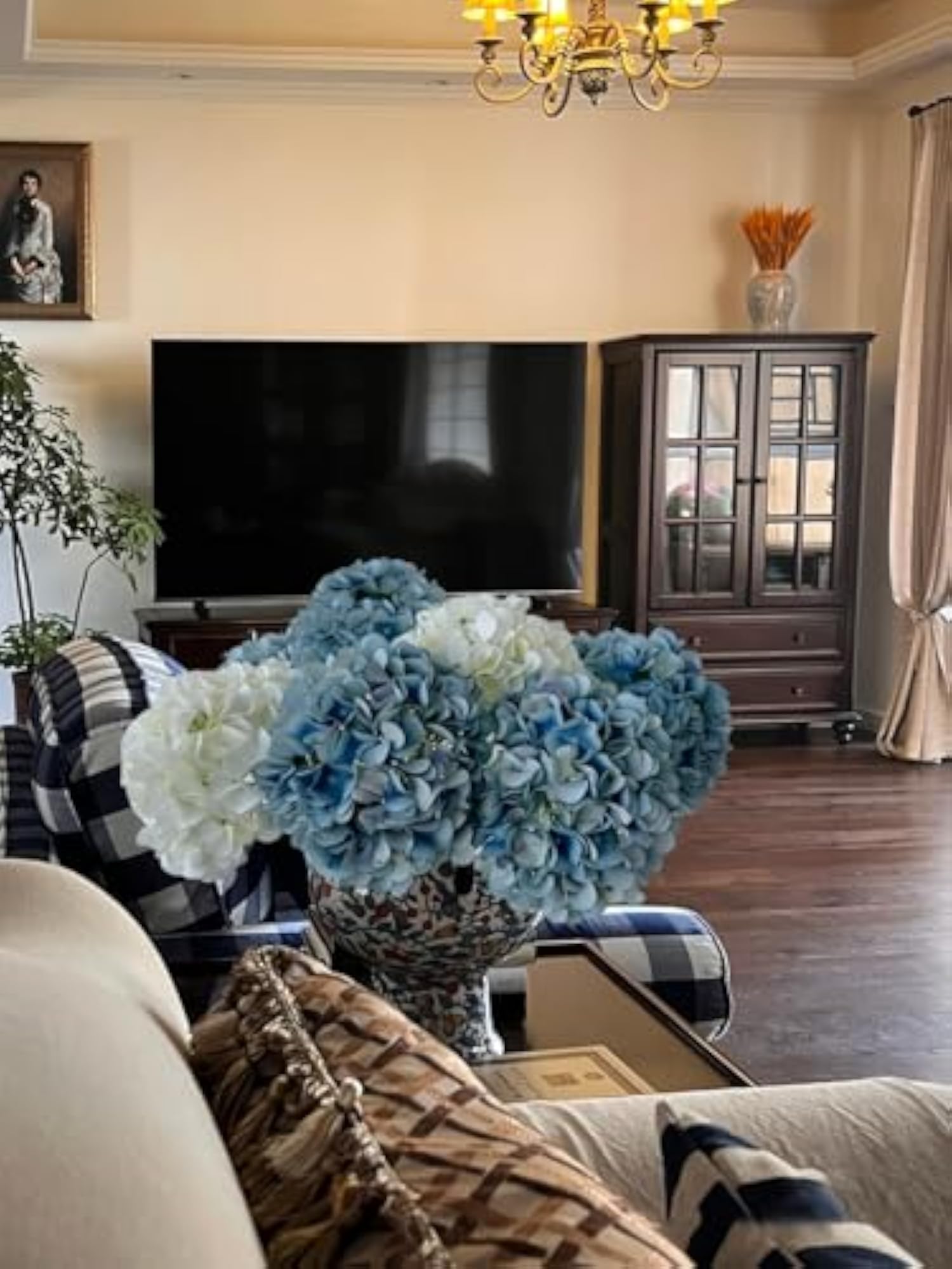 5 Pcs Light Blue Silk Hydrangeas for Home Decor