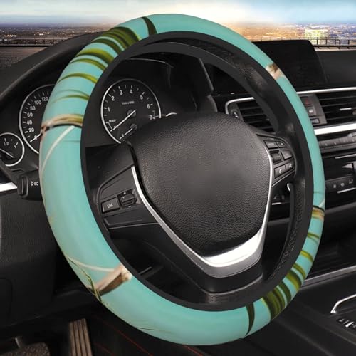 Seaside Boat Coconut Leaves Print Car Steering Wheel Cover 15 Inch Non-Slip Elastic Steering Wheel Protector Cover Universal Car Accessories for Car Truck SUV