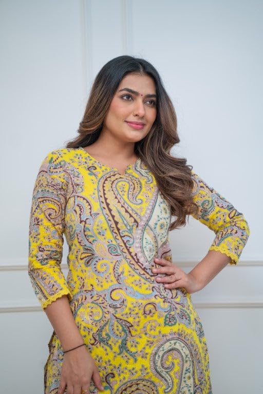 Image of GoSriKi Women's Rayon Viscose Straight Printed Kurta with Palazzo