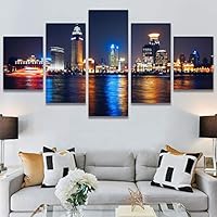 SIGNWIN 5 Panel Canvas Wall Art City Illuminations for Home Decorations Ready to Hang - 60