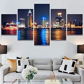 SIGNWIN 5 Panel Canvas Wall Art City Illuminations...
