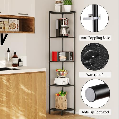Image of SUNMORY 5 Tier Corner Shelf, 65 inch Tall Corner Shelves for Living Room Decor | Wall Corner Bookshelf, Industrial Display Shelf, Multi Unit Organizer, Narrow Plant Stand for Bedroom Bathroom Small Space