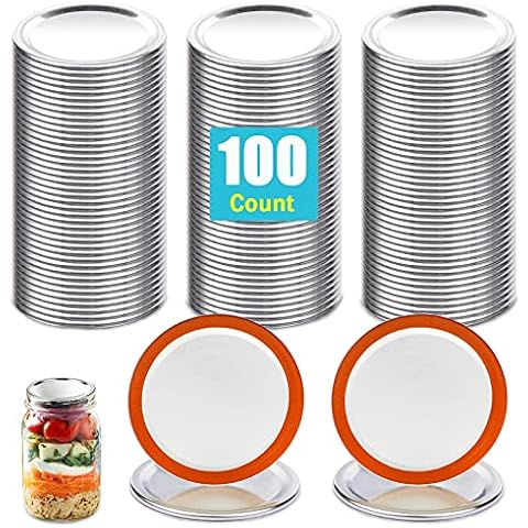 AerWo 100 Pieces Split-Type Lids with Silicone Seals Rings Canning Jar Stainless Steel Lid Compatible with Mason Jar Canning Cover