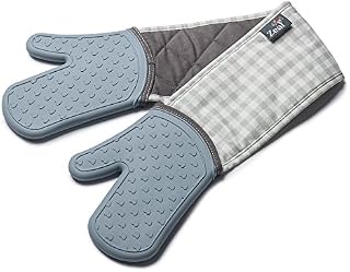 Zeal Silicone Heavy Duty Double Oven Gloves Mitts, Duck Egg Blue (94 cm Long)  Gingham