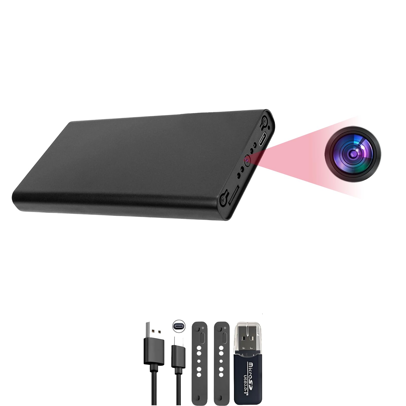 1080p Mini Camara Espia,Cámara espía Oculta Oculta, Cargadores portátiles10.000 mah, 55 Horas, Soporte para detección de Movimiento y grabación Circular sin WiFi.