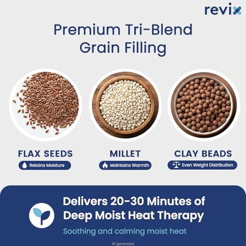 Image of REVIX Microwavable Heating Pad for Back and Waist, Hands-Free Wearable Microwave Heat Wrap with Strap, Natural Moist Heat Compress with Flaxseed and Clay Beads, Beige