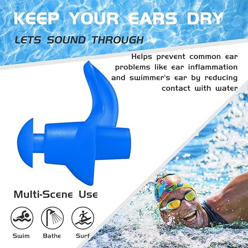 Image of James HealthPlus 1 Pair Waterproof Silicone Earplugs Soft Texture Portable Ear Plugs for Water Sports Swimming with Storage Box (Blue)