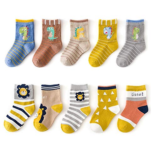 FYGOOD Lot de 10 paires Chaussettes Enfant Coton Souple Motif A S(1-3ans)